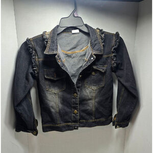 Girls Mud Kingdom Black Ruffle Jean Jacket Size 10